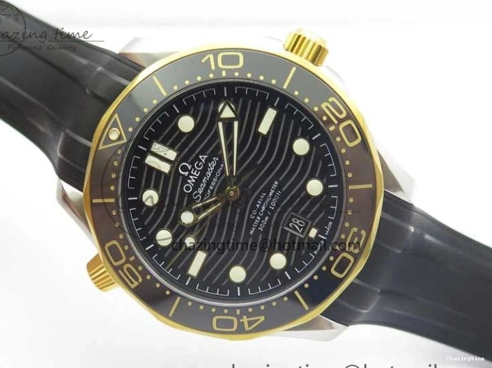 0502 Seasonal 2018 Seamaster Diver 300M SS YG VSF 1:1 Best Edition YG Bezel Black Dial on Black Rubber Strap A 7934